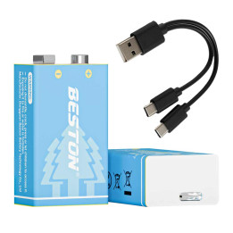 2x bateria akumulator 9V 3600mWh + kabel USB-C 6F22 6LR61 MN1604 HR9V 6AM6
