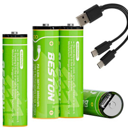 4x bateria akumulator AA 1.5V 3000mWh + kabel USB-C R6 MN1500 LR6 HR6 AM-3
